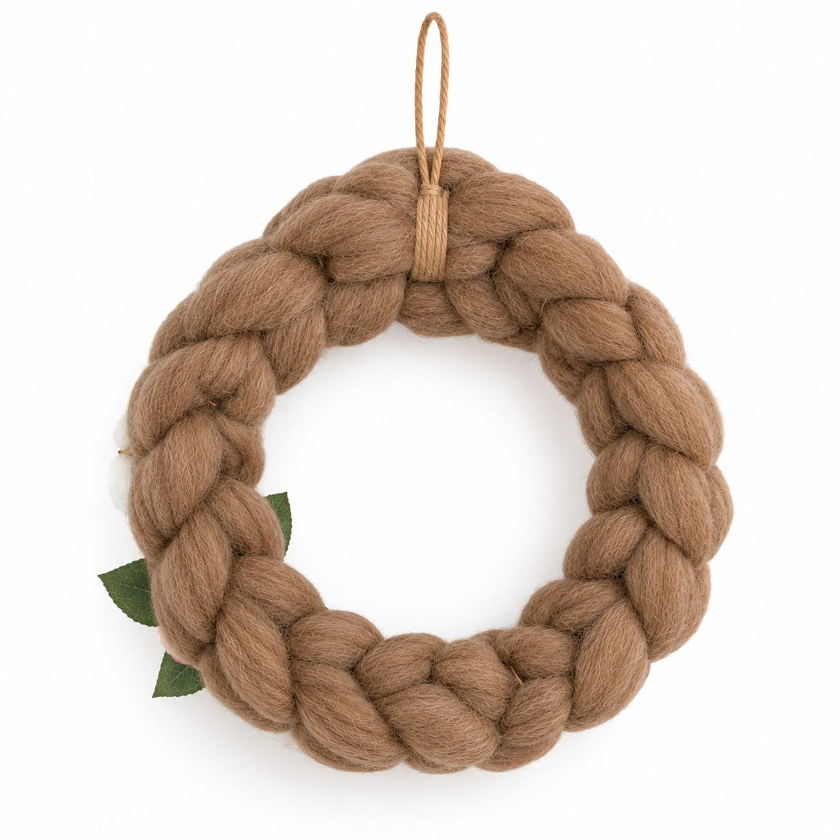 Coroniță decorativă din lână merinos – Bej cu flori de primăvară