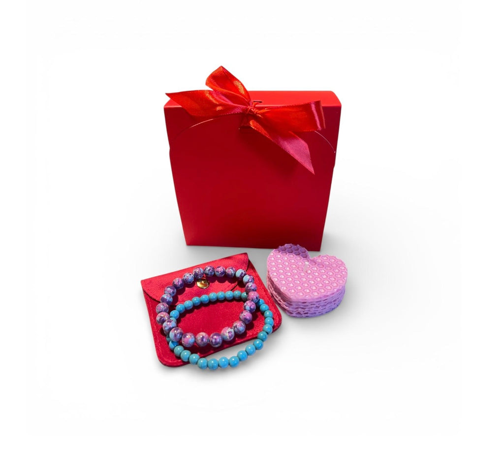 Set cadou „Iubire" – Lumânare inimă + brățări din cristale naturale